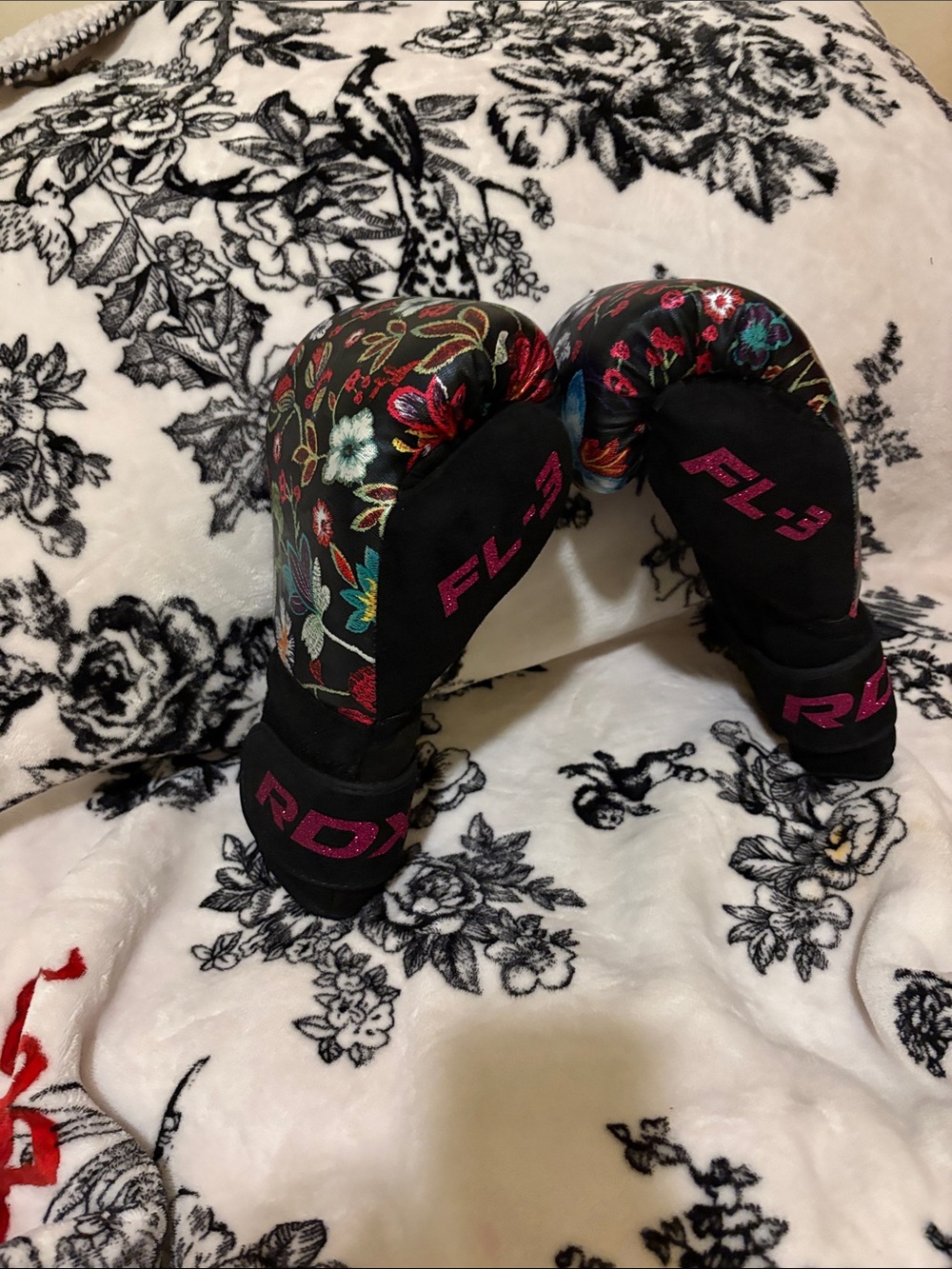 Floral Black and Pink Boxing Gloves